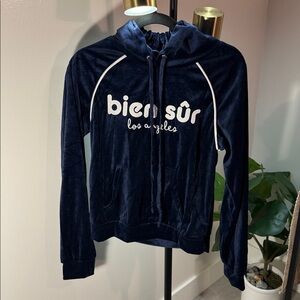 Navy Blue velour Bien Sûr Hoodie women’s med